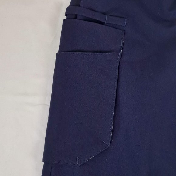 FIGS Size XXS Navy Blue Cargo Scrub Pants Blue Feather Print Accents Elastic Wst - Picture 14 of 16
